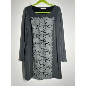 Elisa Cavaletti Bohemian Long Sleeve Women's Dress Size  XL Lace Trim Gray